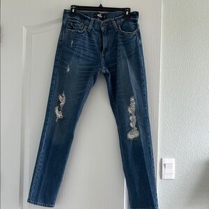 Hollister Men's Straight skinny Blue Distressed Jeans
